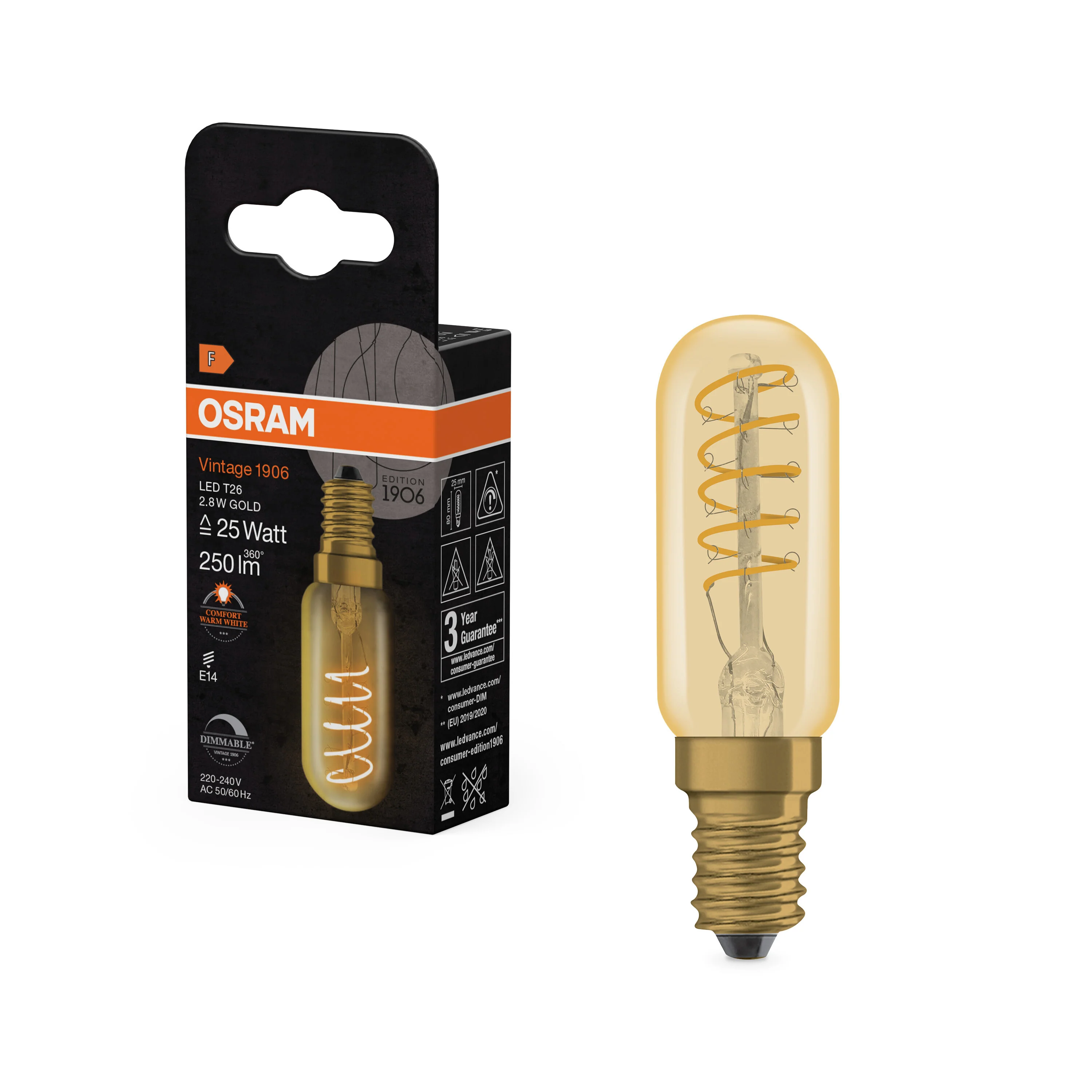 Żarówka LED OSRAM Vintage 1906 T26 25 Spiral Filament DIM 2.8W 822 Gold E14 - Image 5