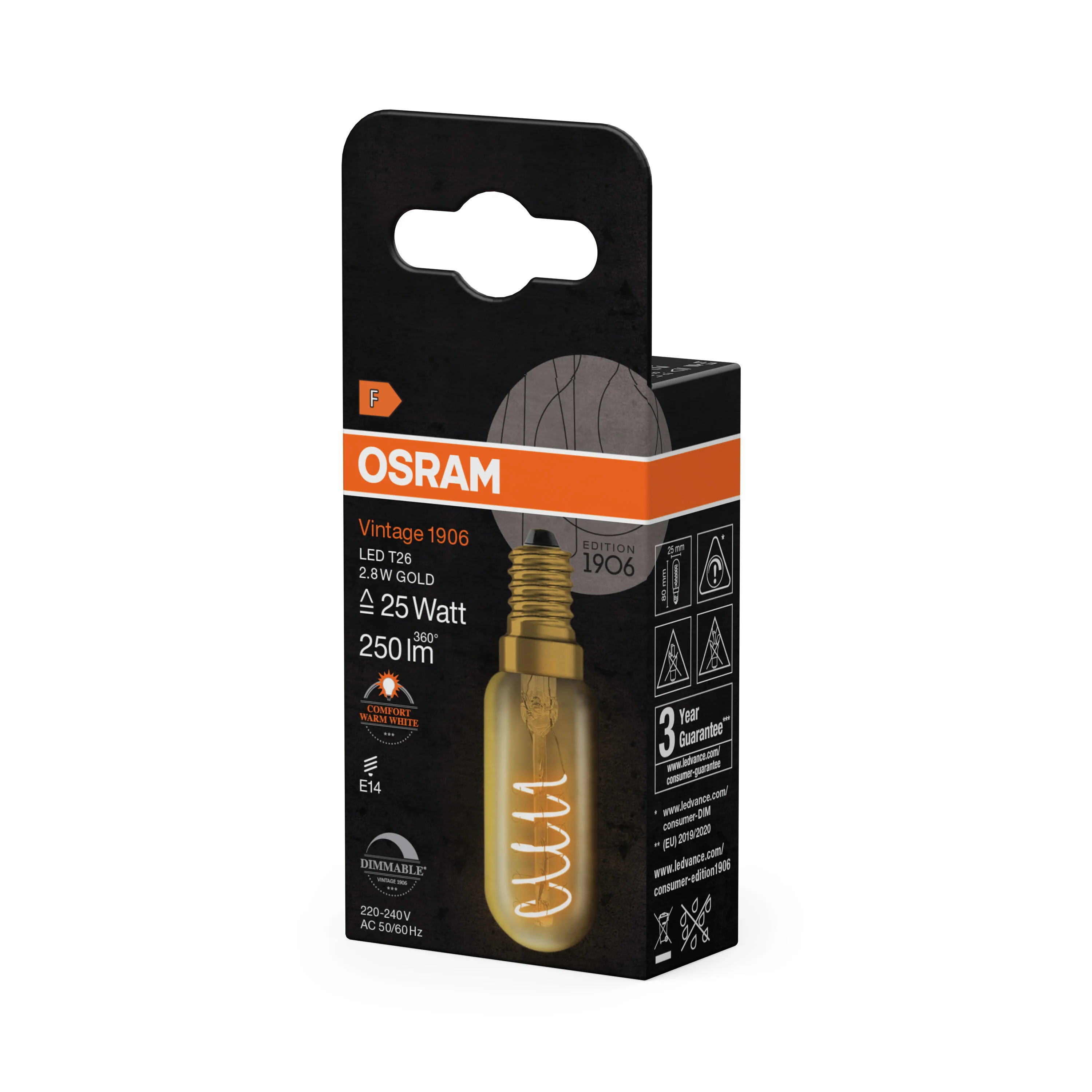 Żarówka LED OSRAM Vintage 1906 T26 25 Spiral Filament DIM 2.8W 822 Gold E14 - Image 6