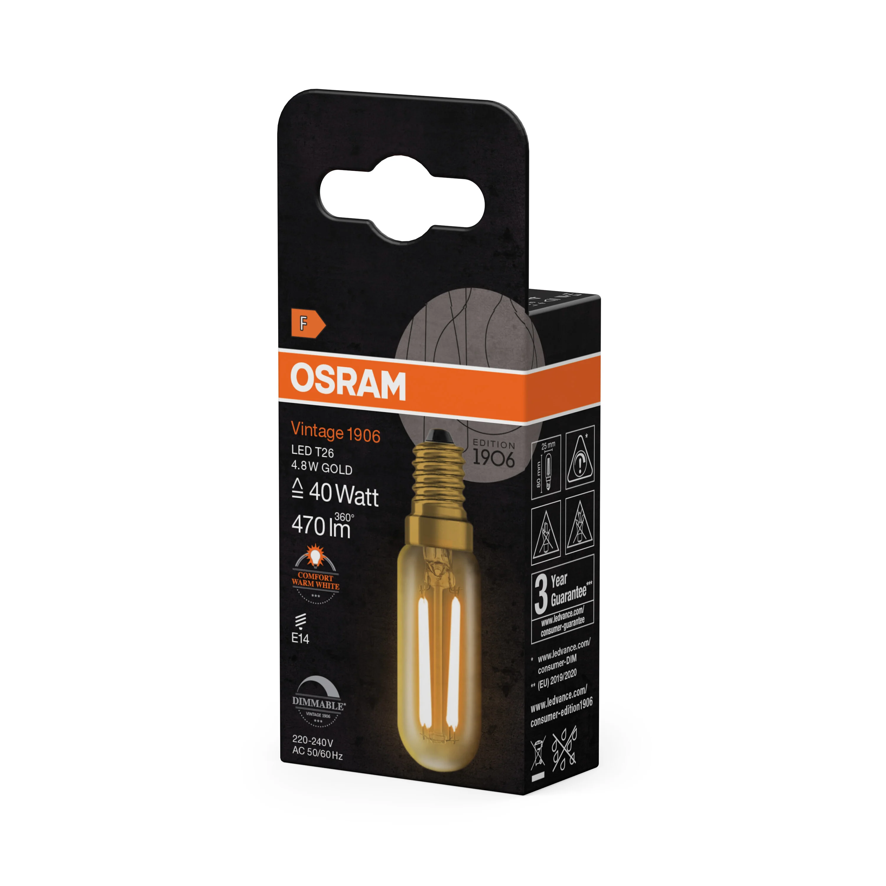 Żarówka LED OSRAM Vintage 1906 T26 40 Filament DIM 4.8W 822 Gold E14 - Image 5