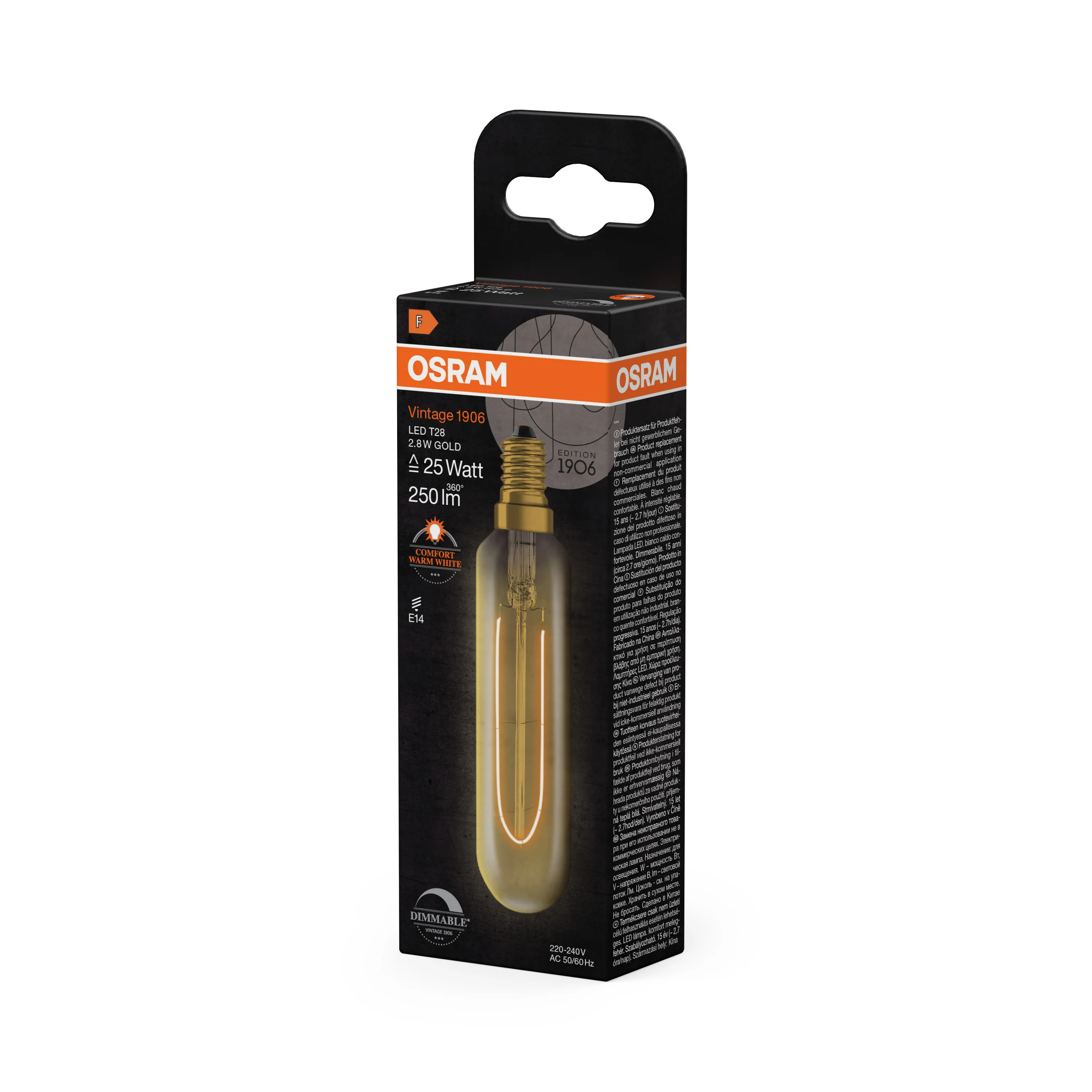Żarówka LED OSRAM Vintage 1906 T28 25 Filament DIM 2.8W 822 Gold E14 - Image 5