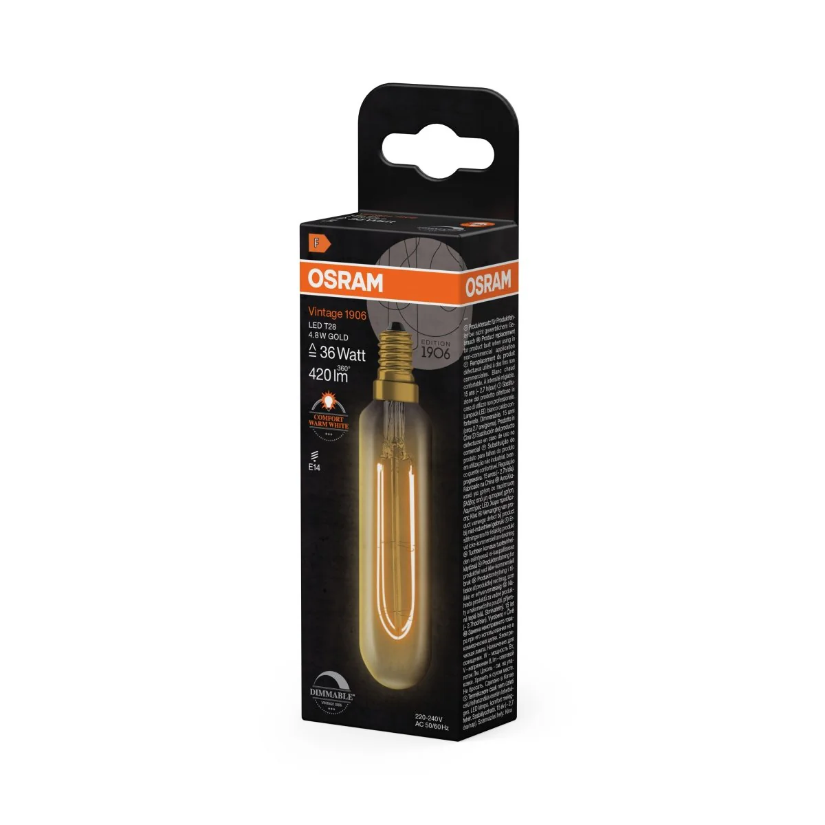 Żarówka LED OSRAM Vintage 1906 T28 36 Filament DIM 4.8W 822 Gold E14 - Image 2