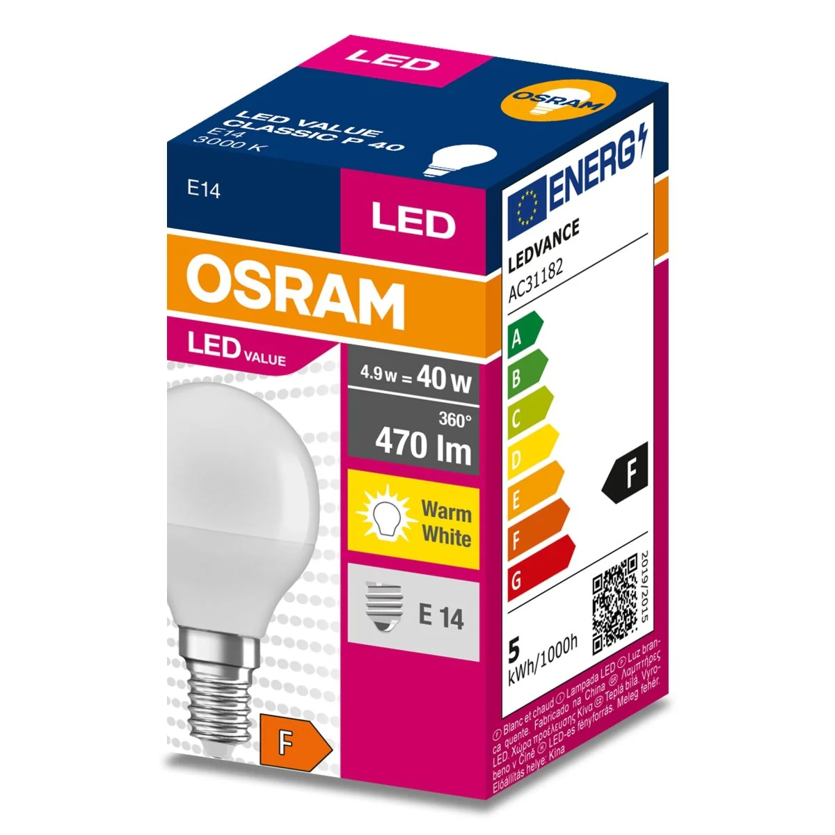 Żarówka LED P45 Kulka E14 4.9W = 40W 470lm 3000K Ciepła 200° VALUE CLASSIC - Image 2
