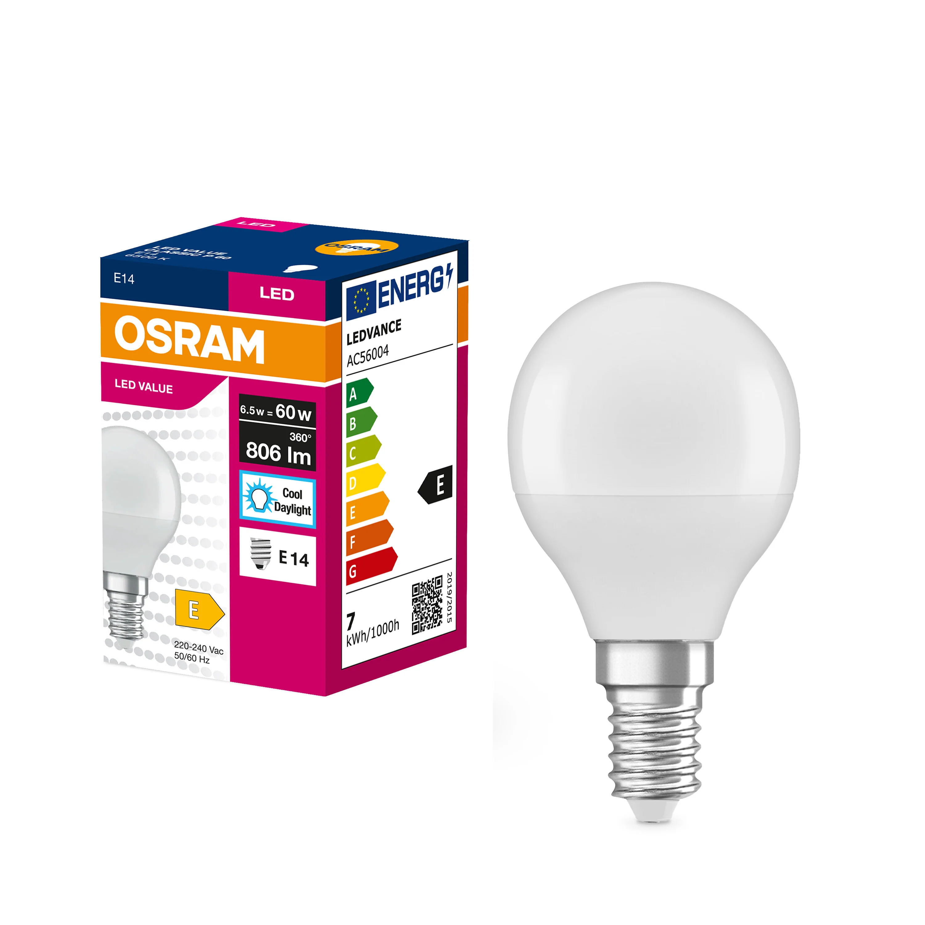 Żarówka LED P45 Kulka E14 6.5W = 60W 806lm 6500K Zimna 150° VALUE CLASSIC - Image 4