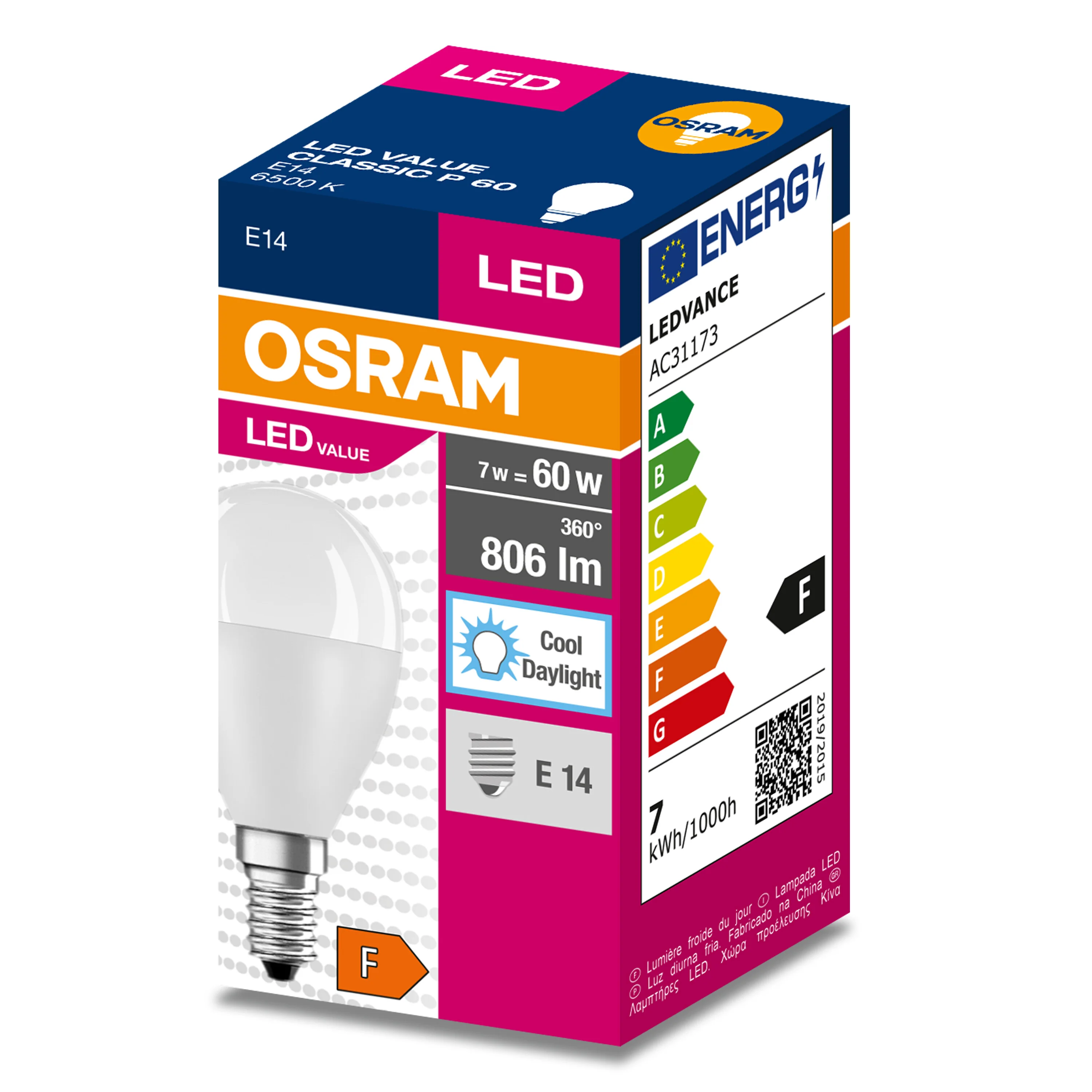Żarówka LED P45 Kulka E14 6.5W = 60W 806lm 6500K Zimna 150° VALUE CLASSIC - Image 5