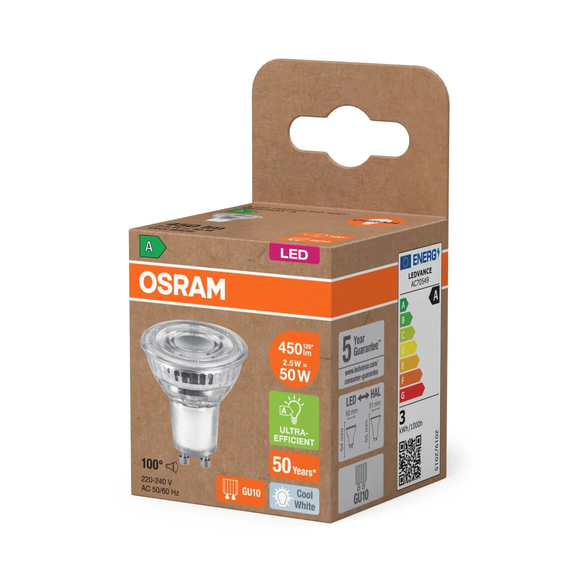 Żarówka LED PAR16 Reflektor GU10 2.5W = 50W 450lm 4000K Neutralna 100° 180lm/W ENERGY EFFICIENCY Osram - Image 2