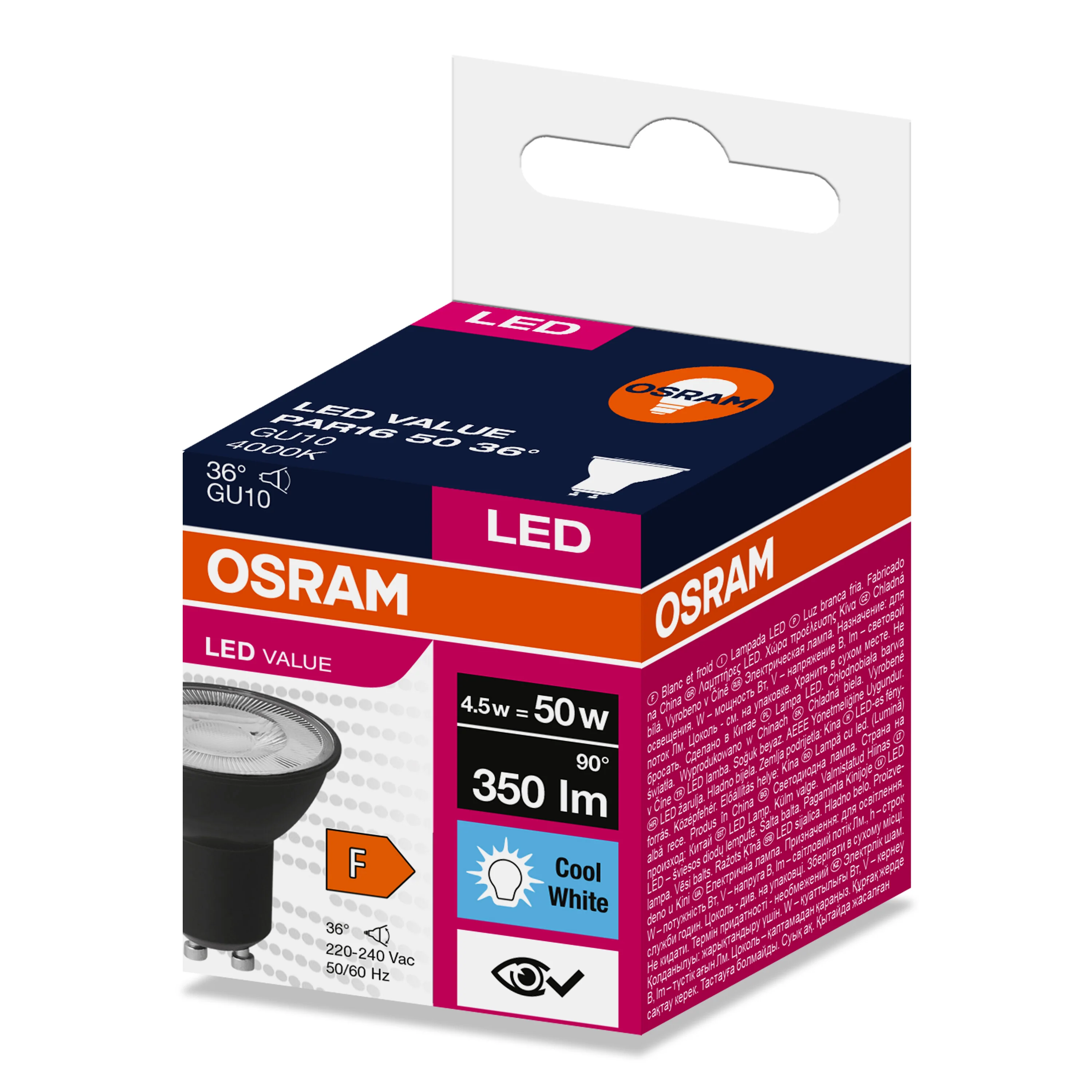 Żarówka LED PAR16 Reflektor GU10 4.5W = 50W 350lm 4000K Neutralna 36° VALUE Czarna - Image 4