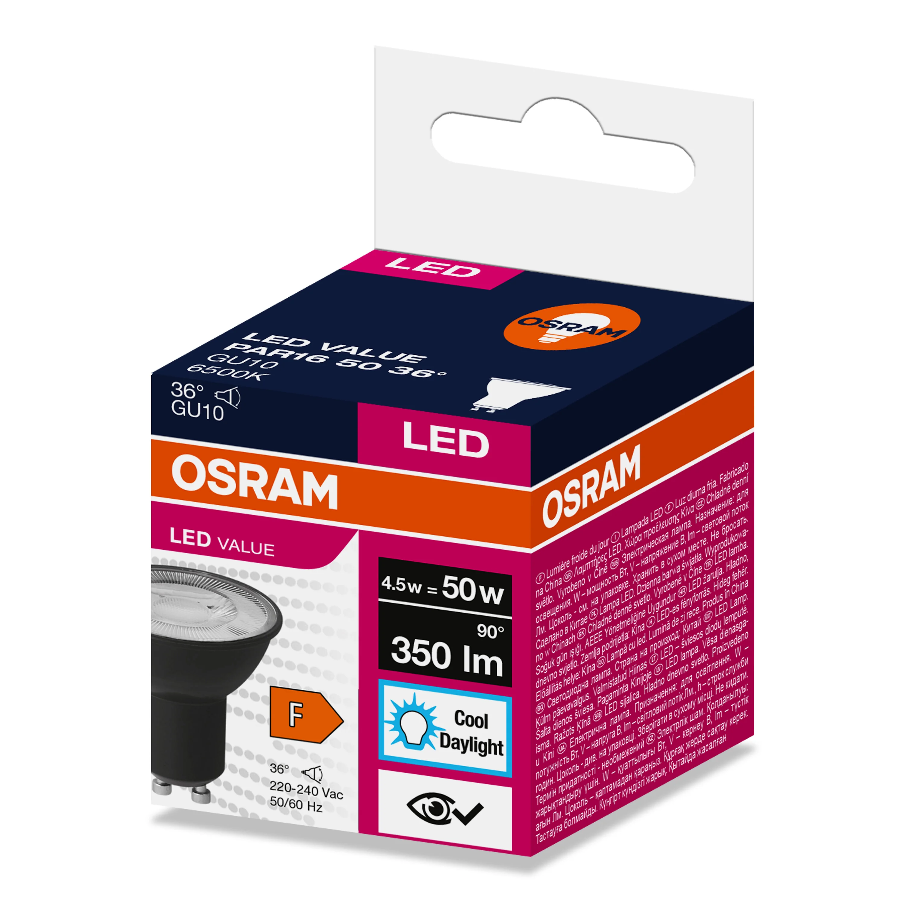 Żarówka LED PAR16 Reflektor GU10 4.5W = 50W 350lm 6500K Zimna 36° VALUE Czarny - Image 4