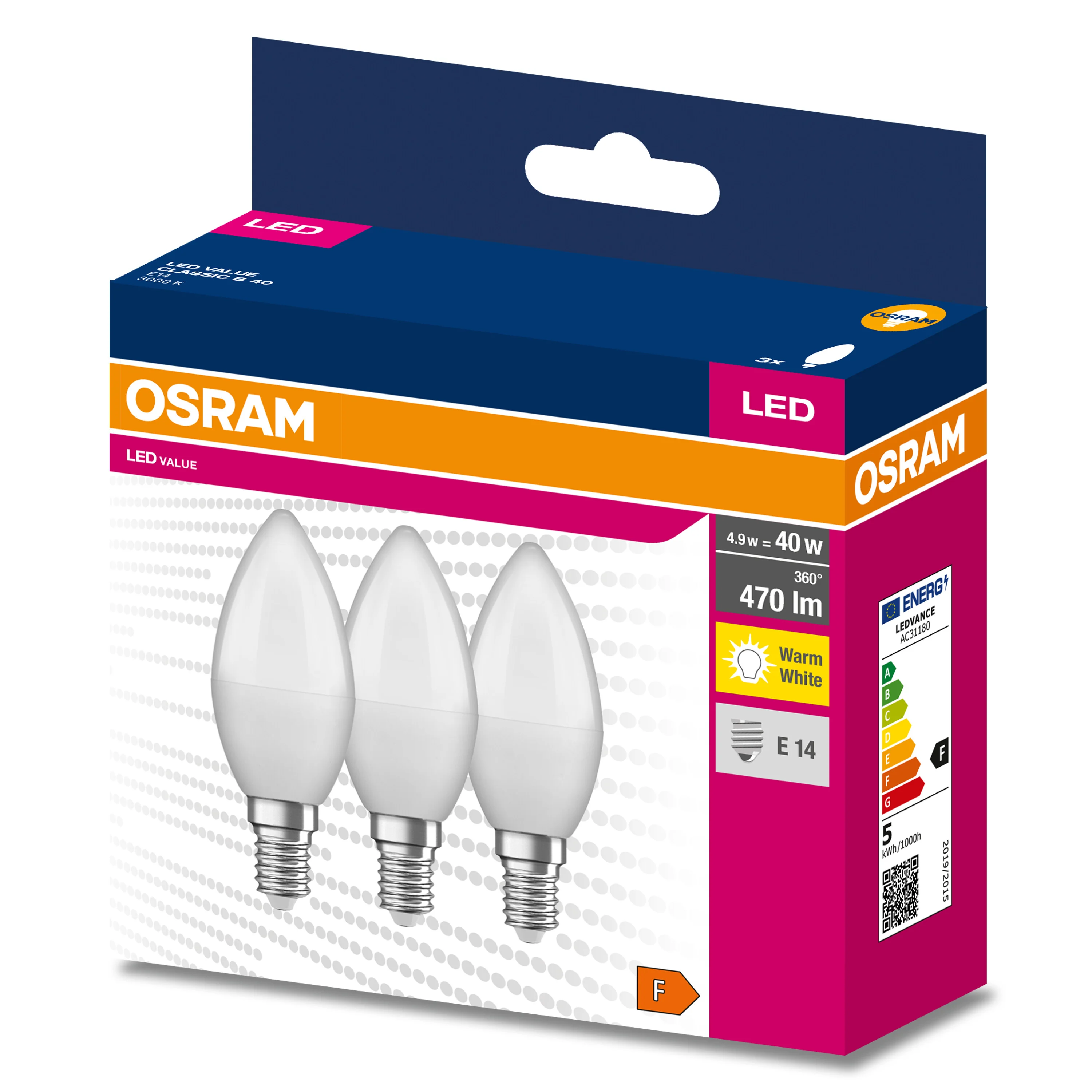 Żarówka LED VALUE CLASSIC B 40 4.9W/3000K E14 - trójpak - Image 5