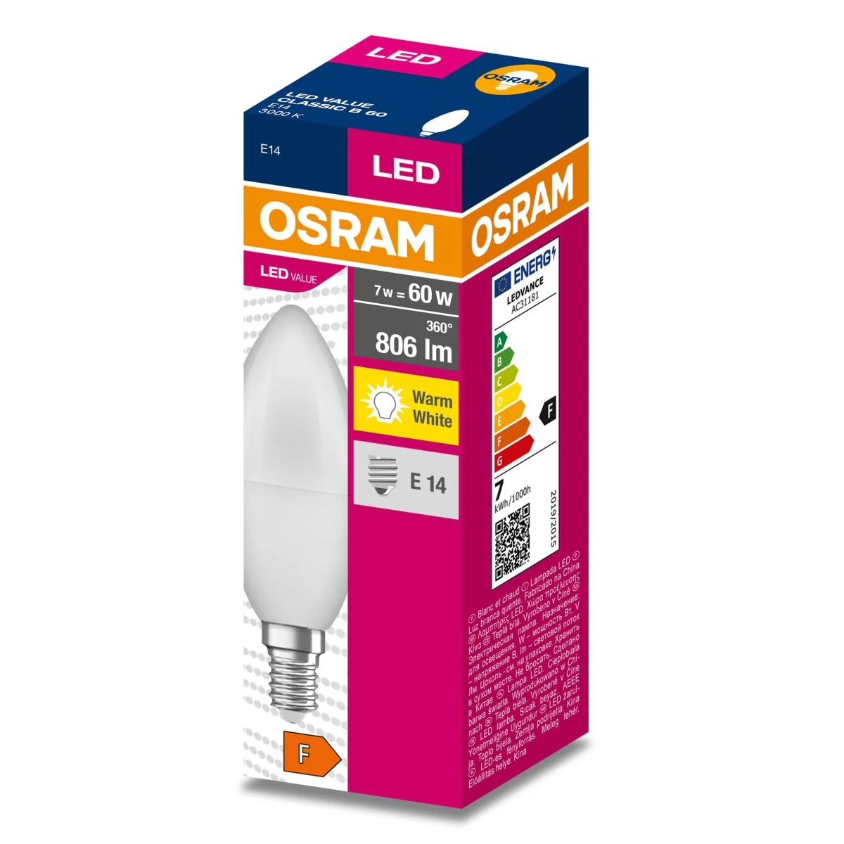 ŻARÓWKA LED VALUE CLB60 7W 3000K ciepła biała 806LM FR E14 - Image 2