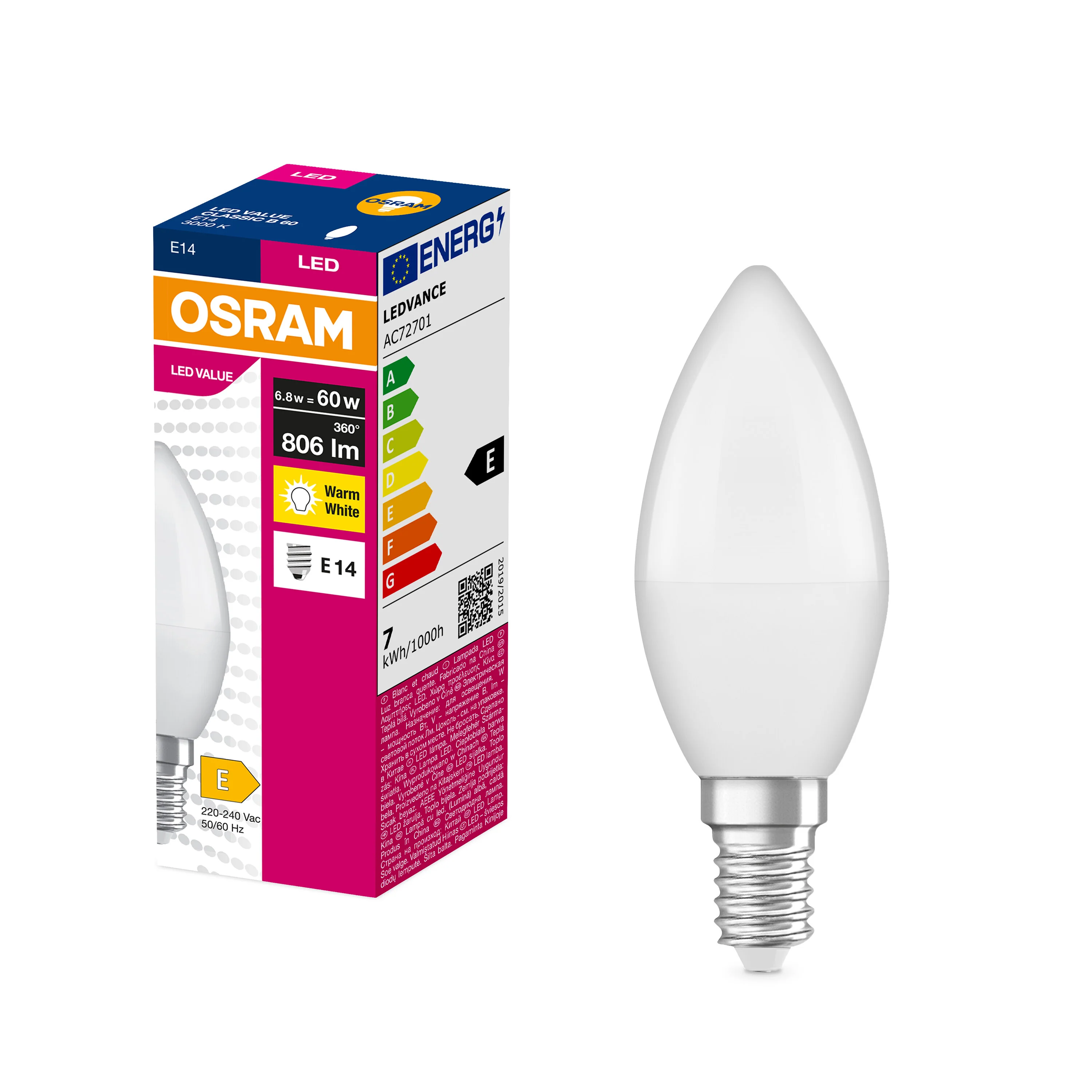 ŻARÓWKA LED VALUE CLB60 7W 3000K ciepła biała 806LM FR E14 - Image 4